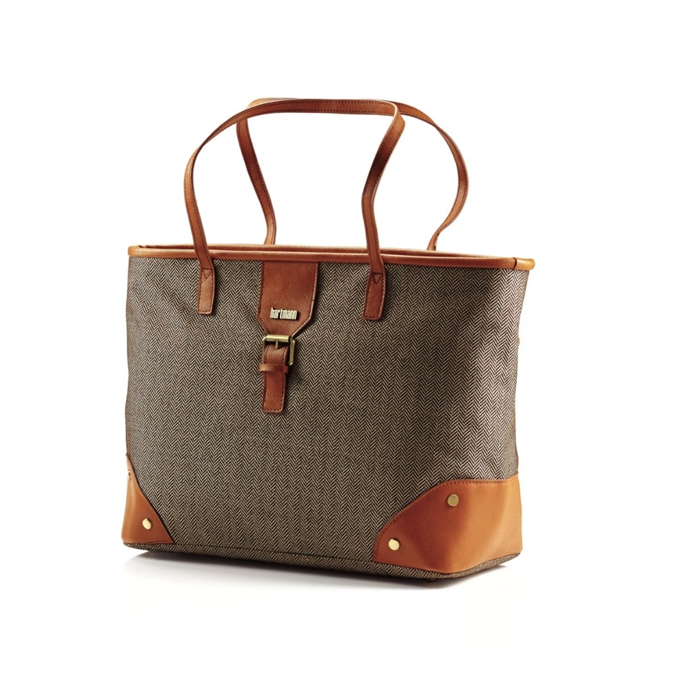 Hartmann Herringbone Luxe Elegant Brown and Tan Tote Bag